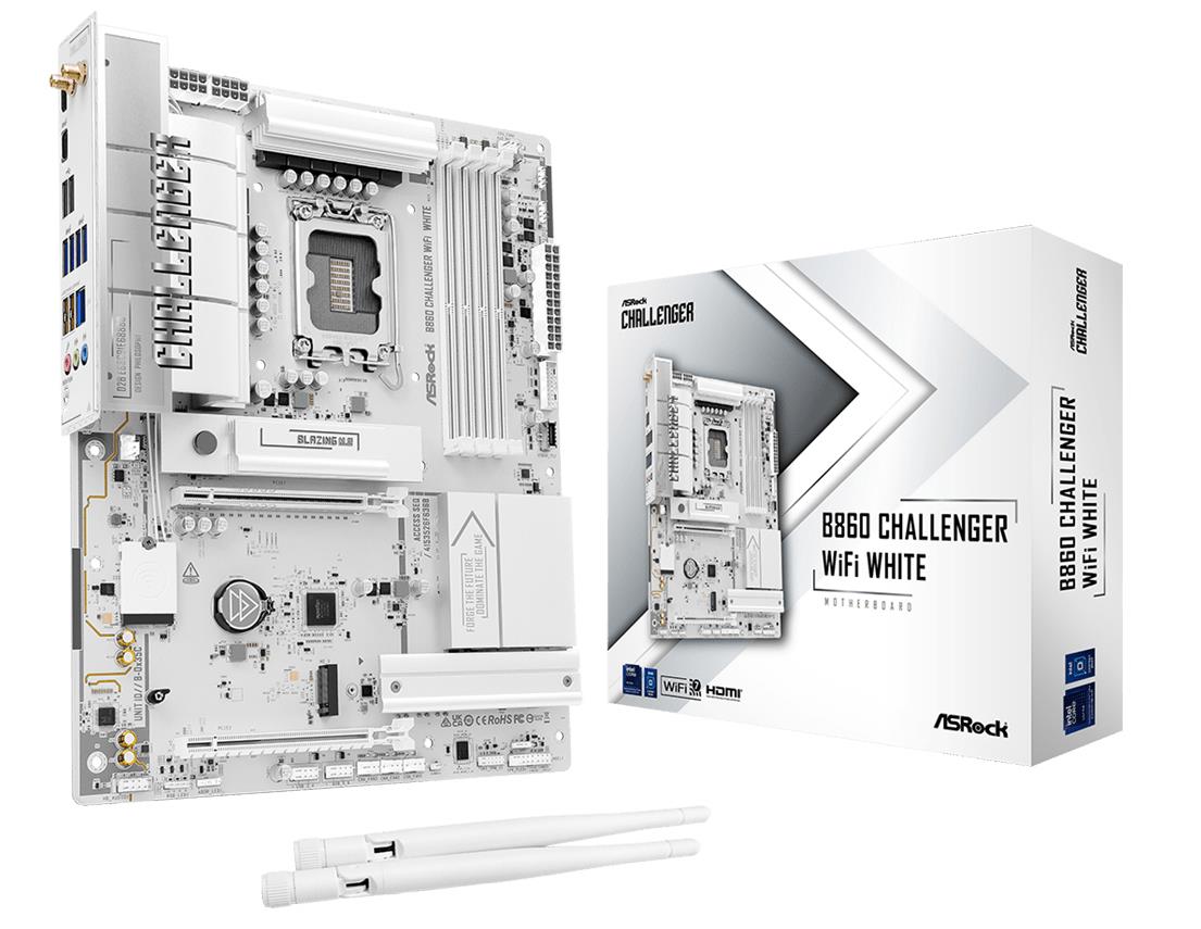 ASRock B860 Challenger WiFi White pagrindinė plokštė LGA1851 ATX DDR5 Wi-Fi Bluetooth