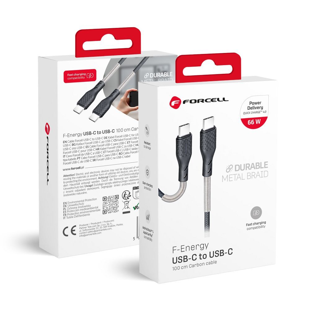 Кабель USB C to USB C Forcell F-Energy QC4.0 PD 5A 66W Carbon 1 m CB-02C чёрный