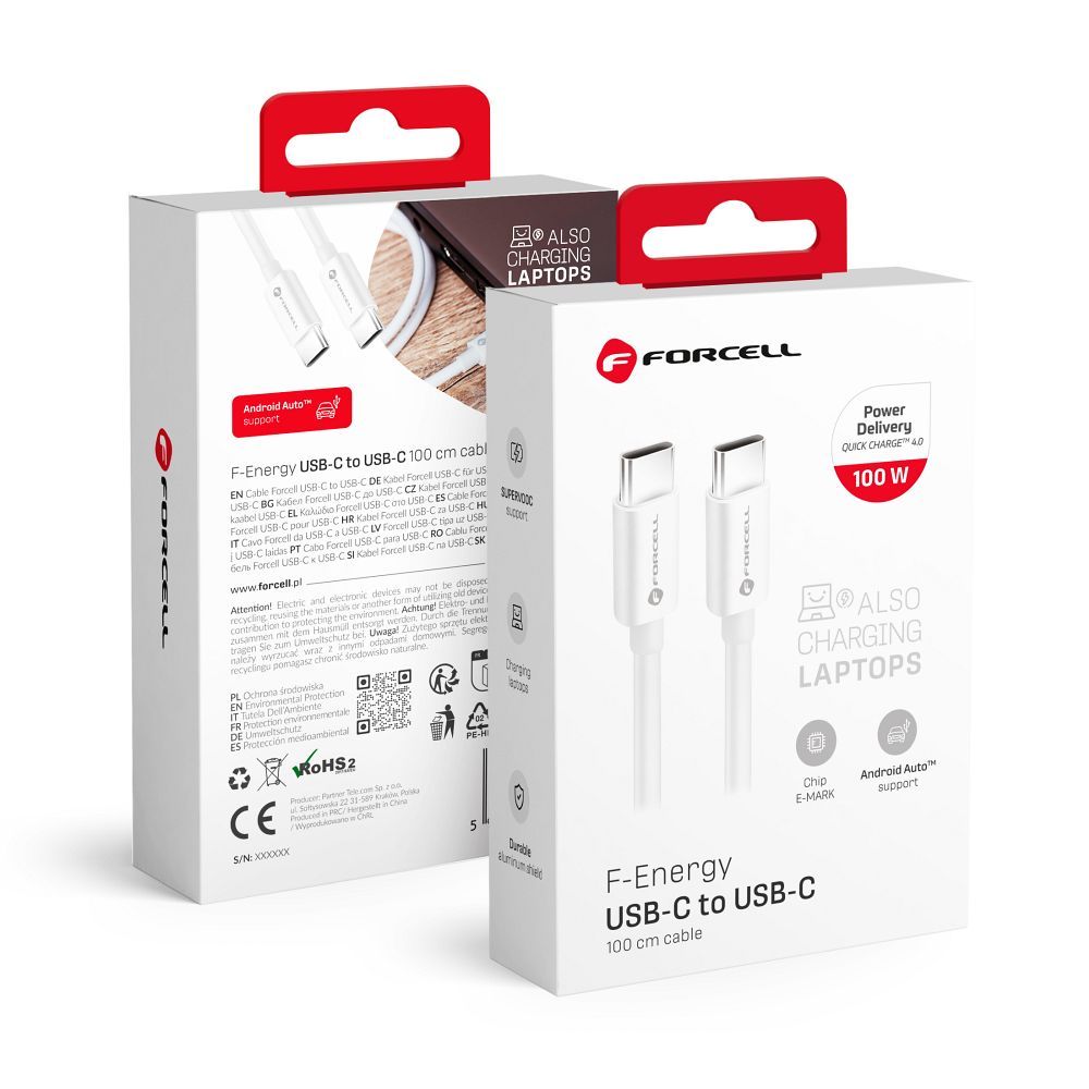 Кабель USB C to USB C Forcell F-Energy QC4.0 PD 5A 100W 1 m C339 белый