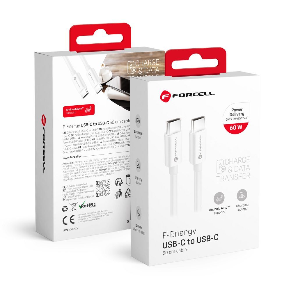 Кабель USB C to USB C Forcell F-Energy QC4.0 PD 3A 60W 0,5 m C338 белый