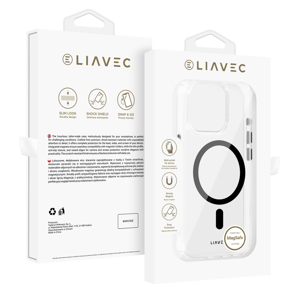 Liavec Blizgus Magnetinis Skaidrus dėklas telefonui Iphone 15 Pro Max juoda