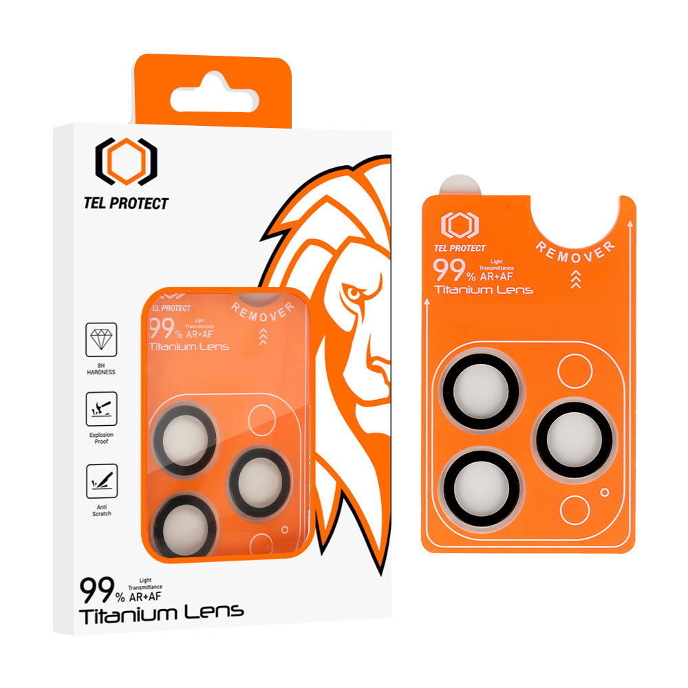 Закалённое стекло Tel Protect Titanium Lens 99% AR на камеру для Iphone 13 Pro/13 Pro Max прозрачное (линз 3 шт.)