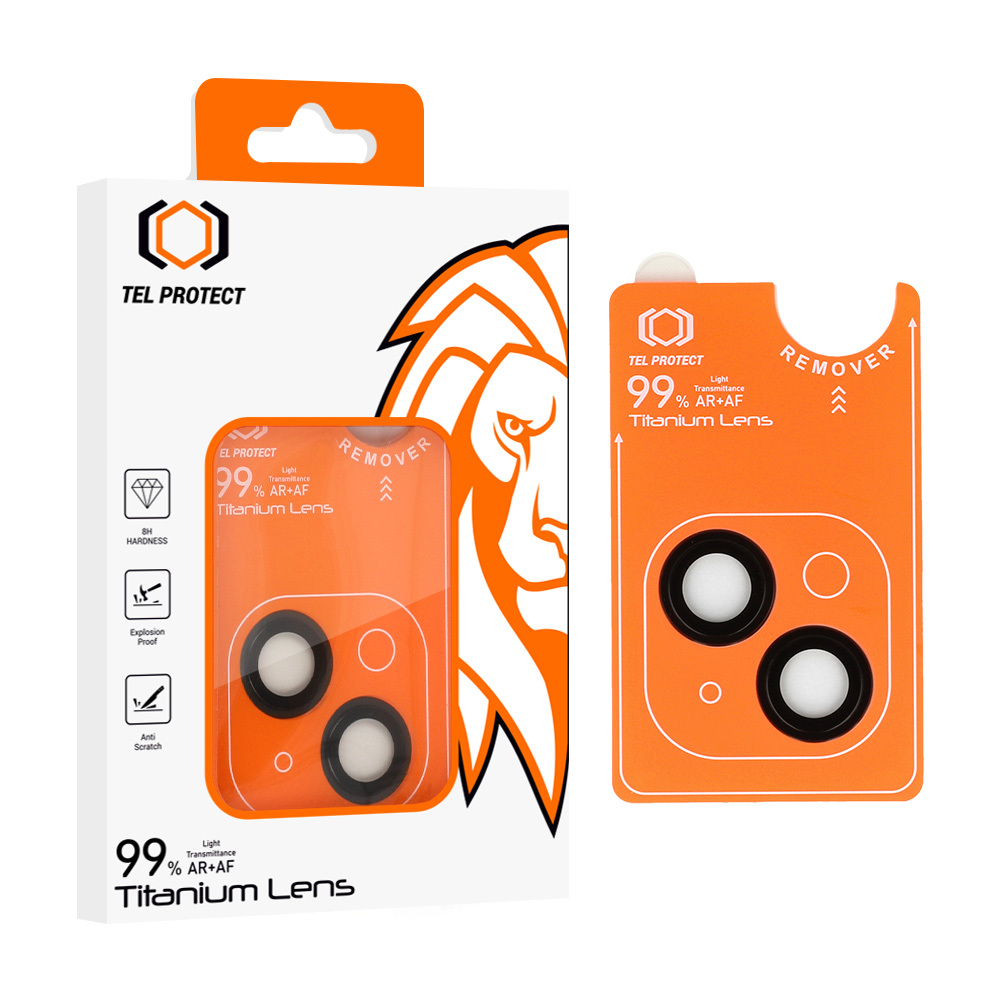 Apsauginis stiklas Tel Protect Titanium Lens 99% AR ant kameros Iphone 15/15 Plus juodas (2 lęšiai)
