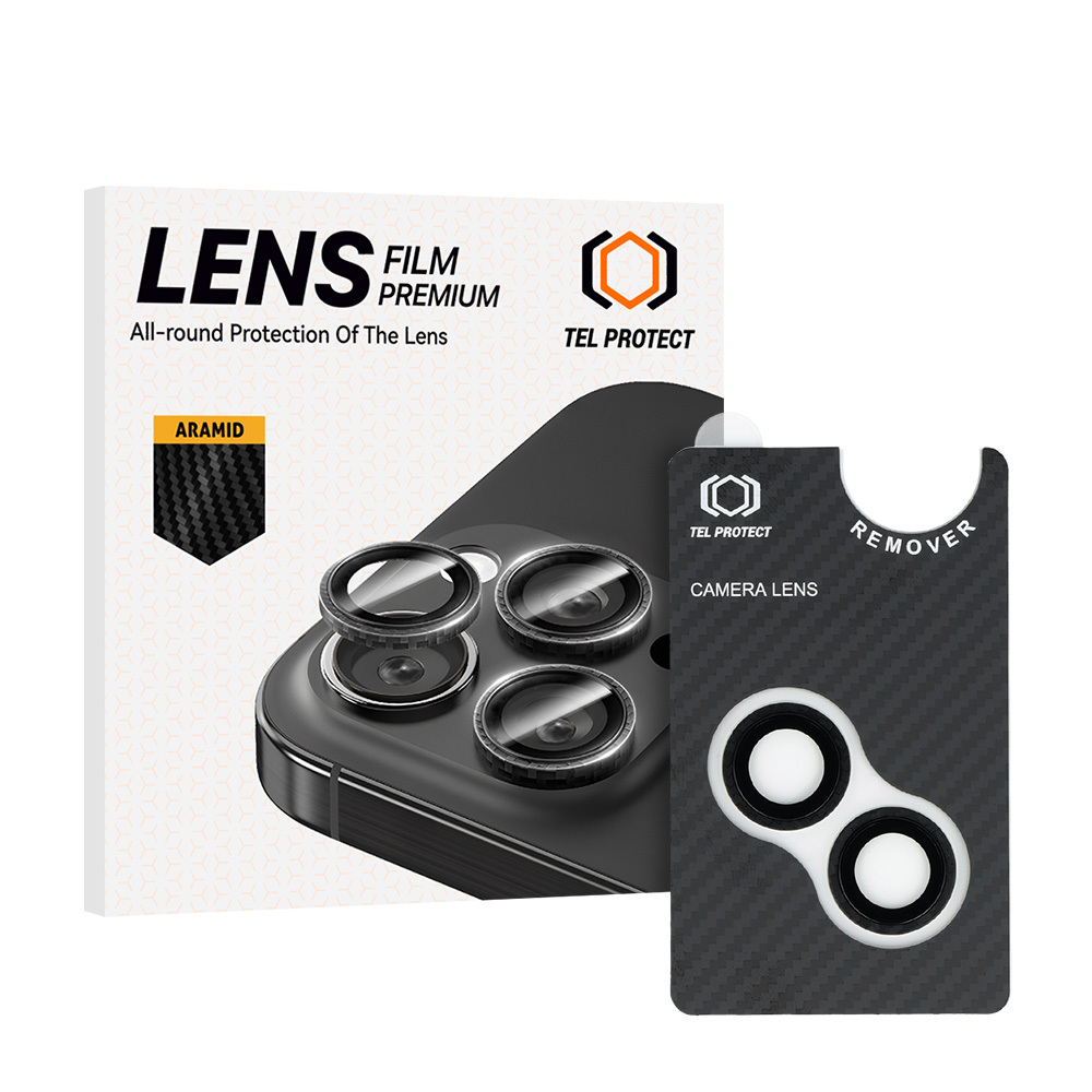 Grūdintas stiklas Tel Protect 3D objektyvo Aramid serija kamerai Iphone 14/14 Plus/16e (2 objektyvai)