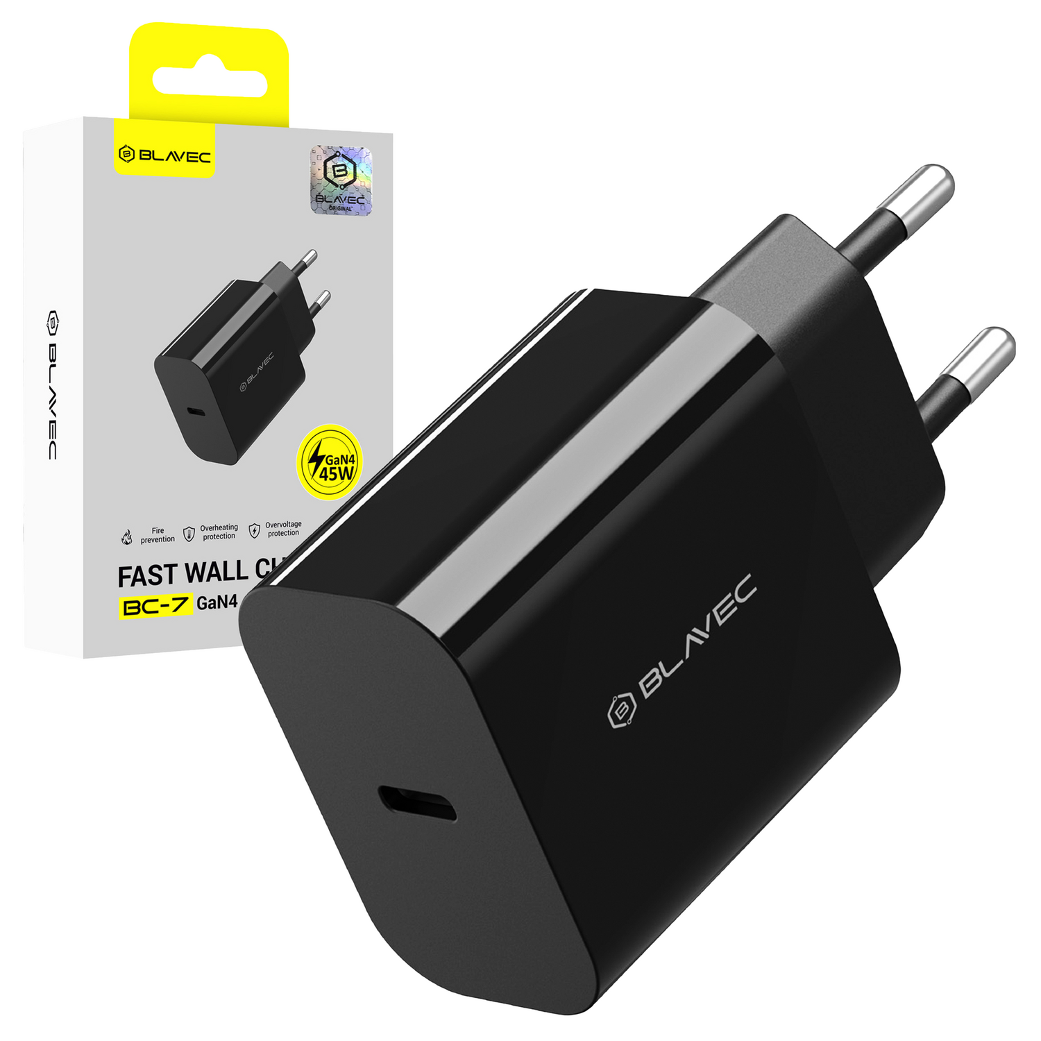 Blavec Сетевое зарядное устройство BC-7 GaN4 - Type C - PD QC 45W 3A (TCBC7G4-CB453A) чёрное
