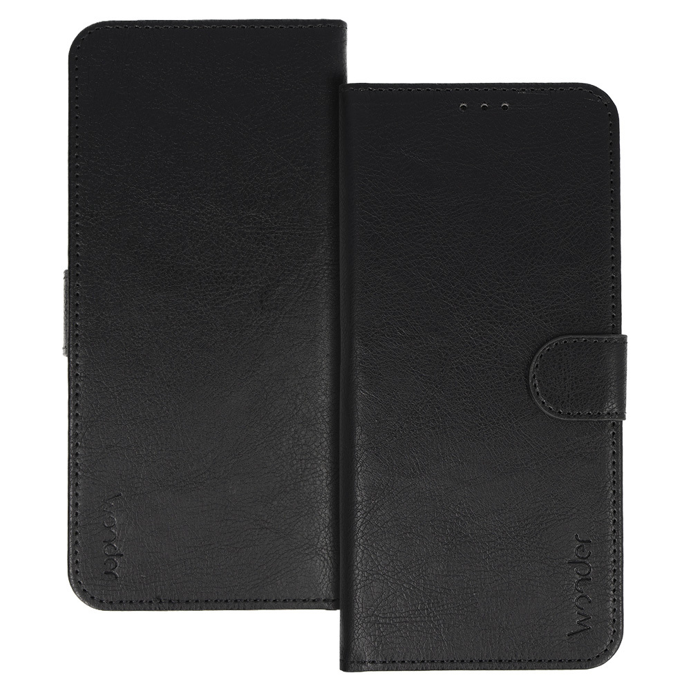 Wonder Common universalus knyginis dėklas (M) Samsung S21/S10/Note/Note 2/Note 3/Huawei P30 Lite/P9/P9 Lite juodas