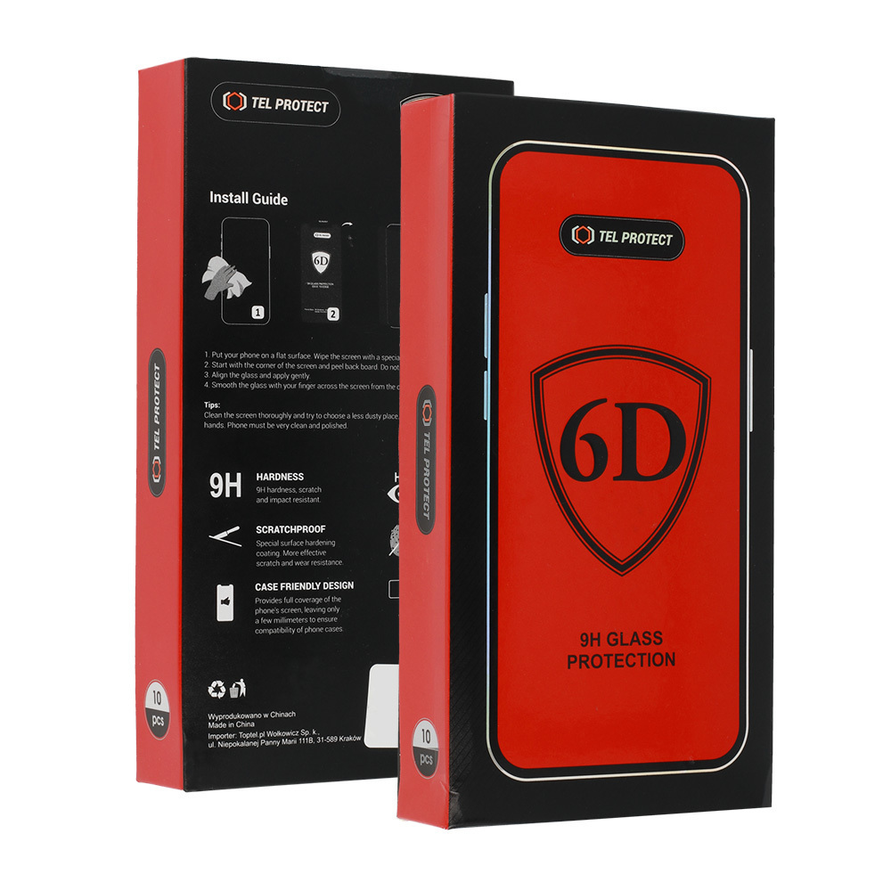 Tel Protect Full Glue 6D Tempered Glass for SAMSUNG GALAXY A27 5G Black - 10 PACK