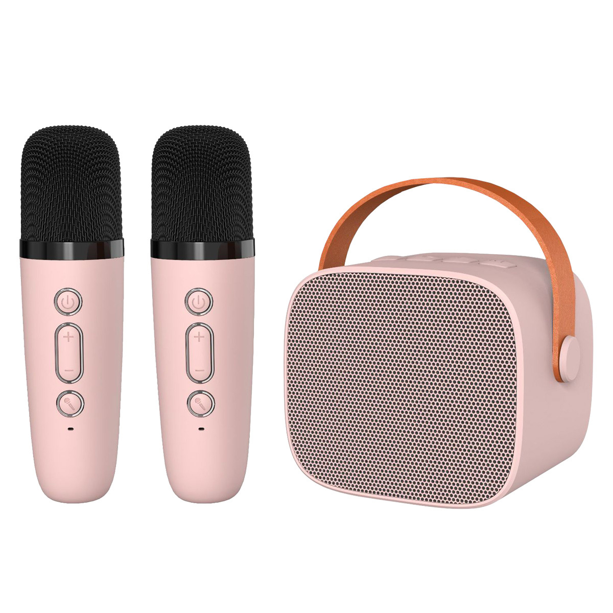 Blavec nešiojamas Bluetooth garsiakalbis WS-07 Karaoke Party 5W su 2 mikrofonais rožinis