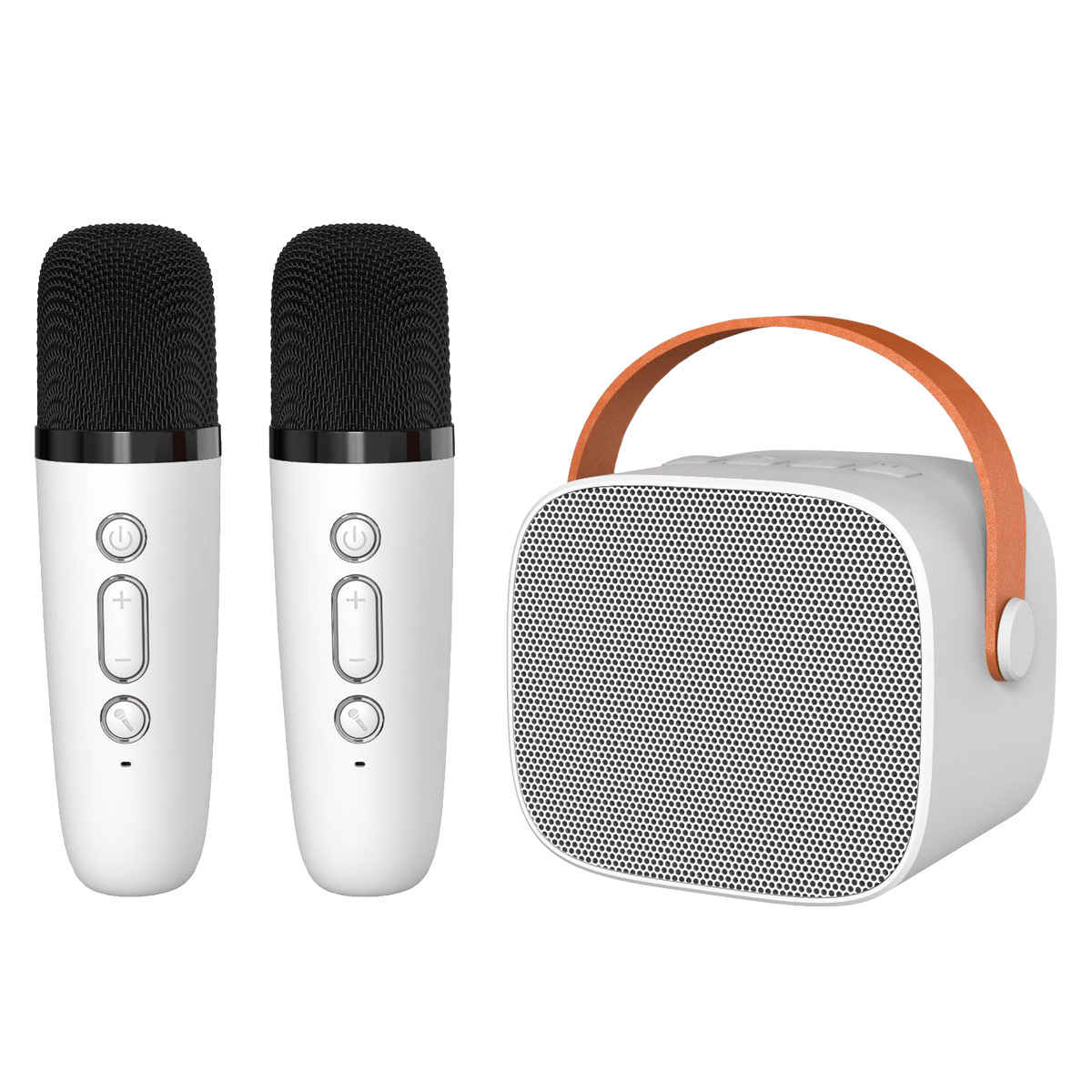 Blavec nešiojamas Bluetooth garsiakalbis WS-07 Karaoke Party 5W su 2 mikrofonais baltas