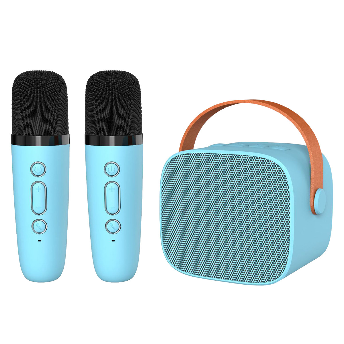 Blavec nešiojamas Bluetooth garsiakalbis WS-07 Karaoke Party 5W su 2 mikrofonais mėlynas
