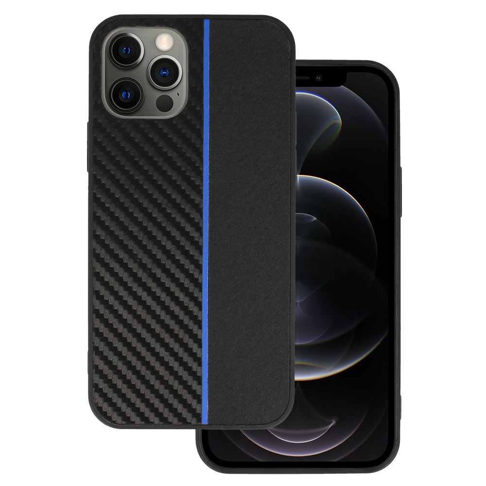 Tel Protect CARBON чехол для Iphone 12 Pro Max чёрный с синей полосой