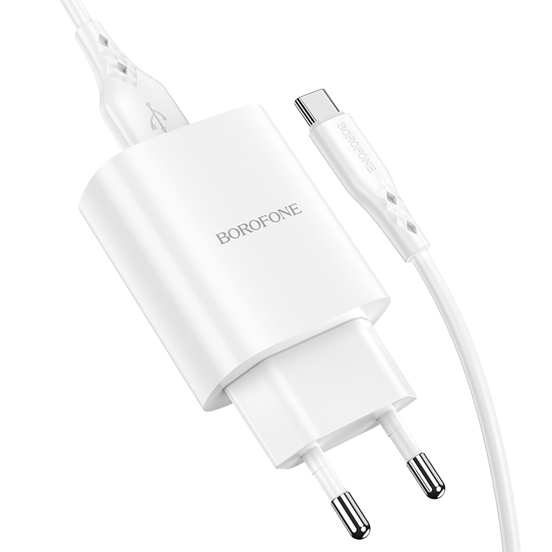 Borofone Sieninis įkroviklis BN1 Innovative - USB - 2,1A su USB į Type C baltas