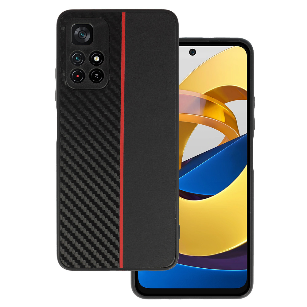 Tel Protect CARBON чехол для Xiaomi Redmi Note 11 5G/Note 11S 5G/Poco M4 Pro 5G чёрный с красной полосой