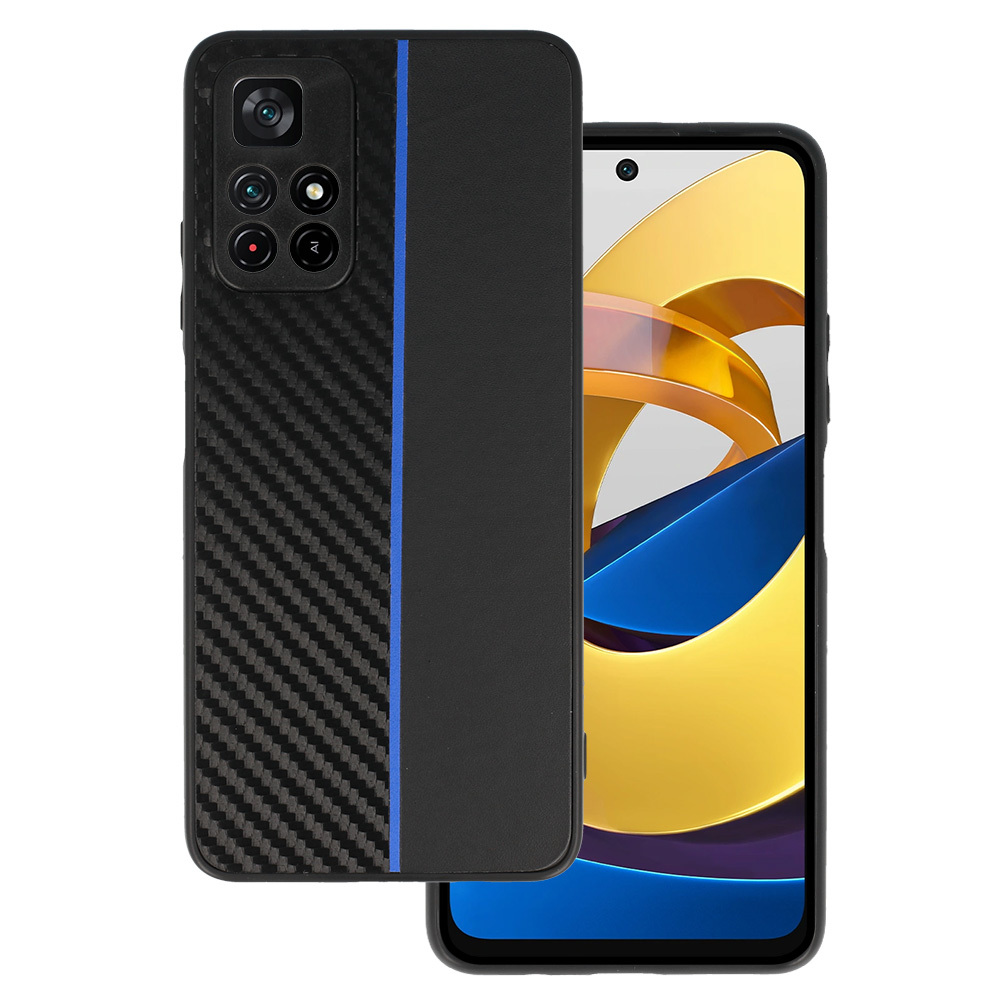Tel Protect CARBON чехол для Xiaomi Redmi Note 11 5G/Note 11S 5G/Poco M4 Pro 5G чёрный с синей полосой
