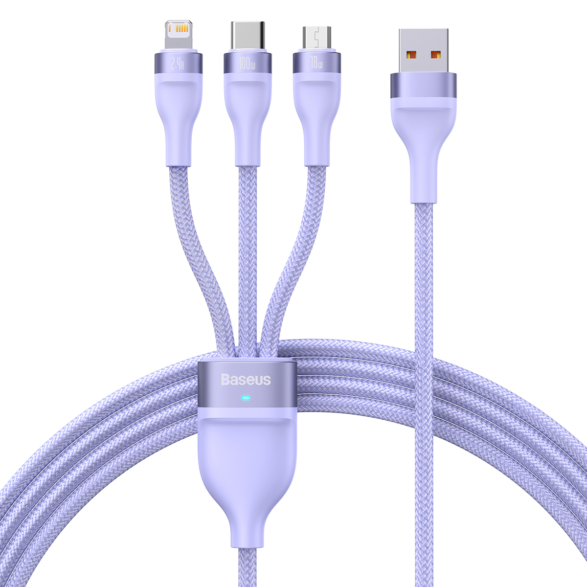 Baseus kabelis Flash Series II 3 in 1 - USB į Type C, Lightning, Micro USB - 100W 6A 1,2 metrai (CASS030005) violetinis