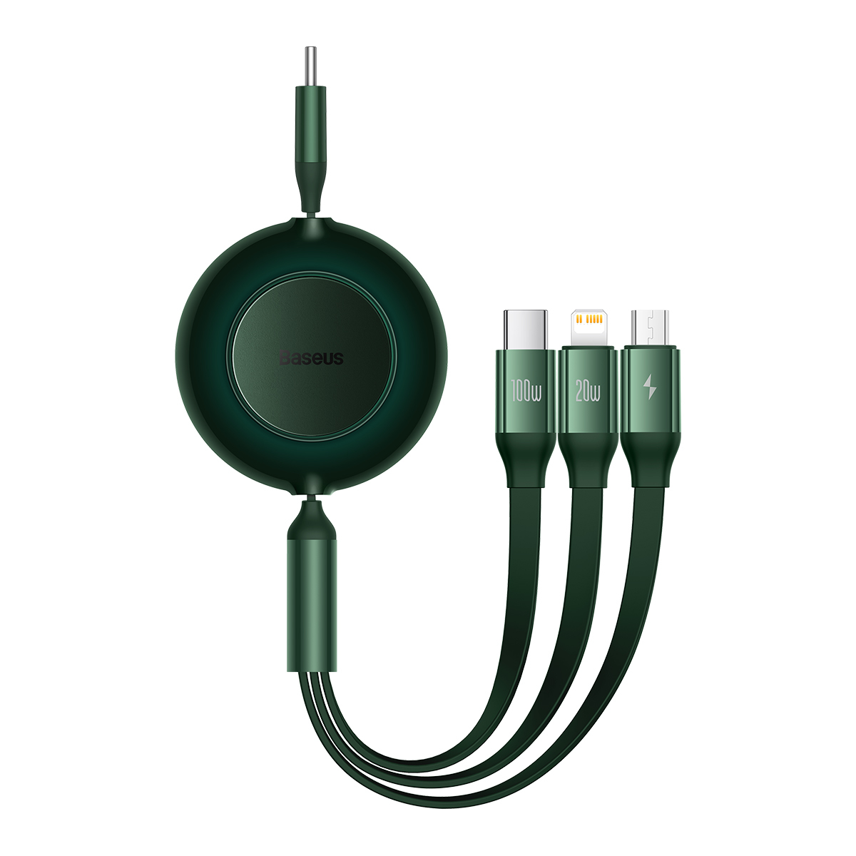 Kabelis Bright Mirror 2 3 in 1 - Type C į Micro USB, Lightning, Type C - 100W 1,1 metro (CAMJ010206) žalias