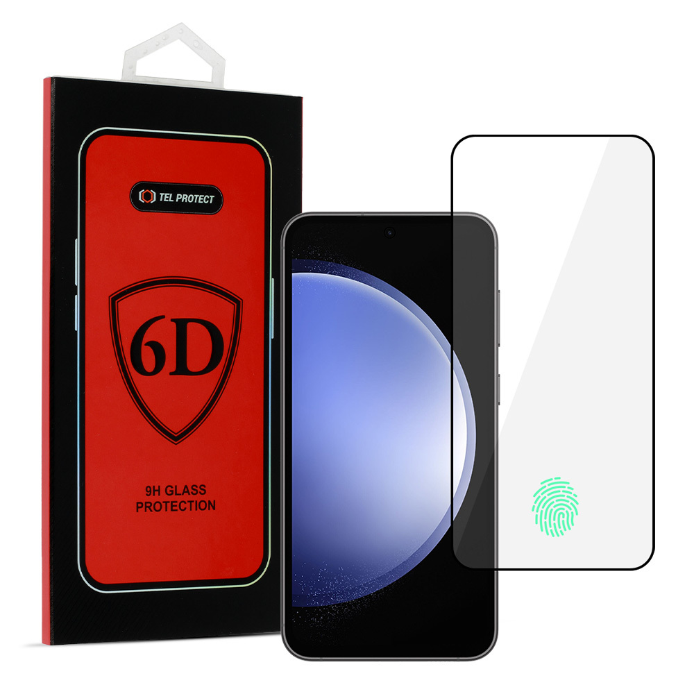 Tel Protect pilno klijavimo 6D grūdintas apsauginis stiklas SAMSUNG GALAXY S22/S23 telefonui, juodas (su pirštų atspaudų atrakinimu)