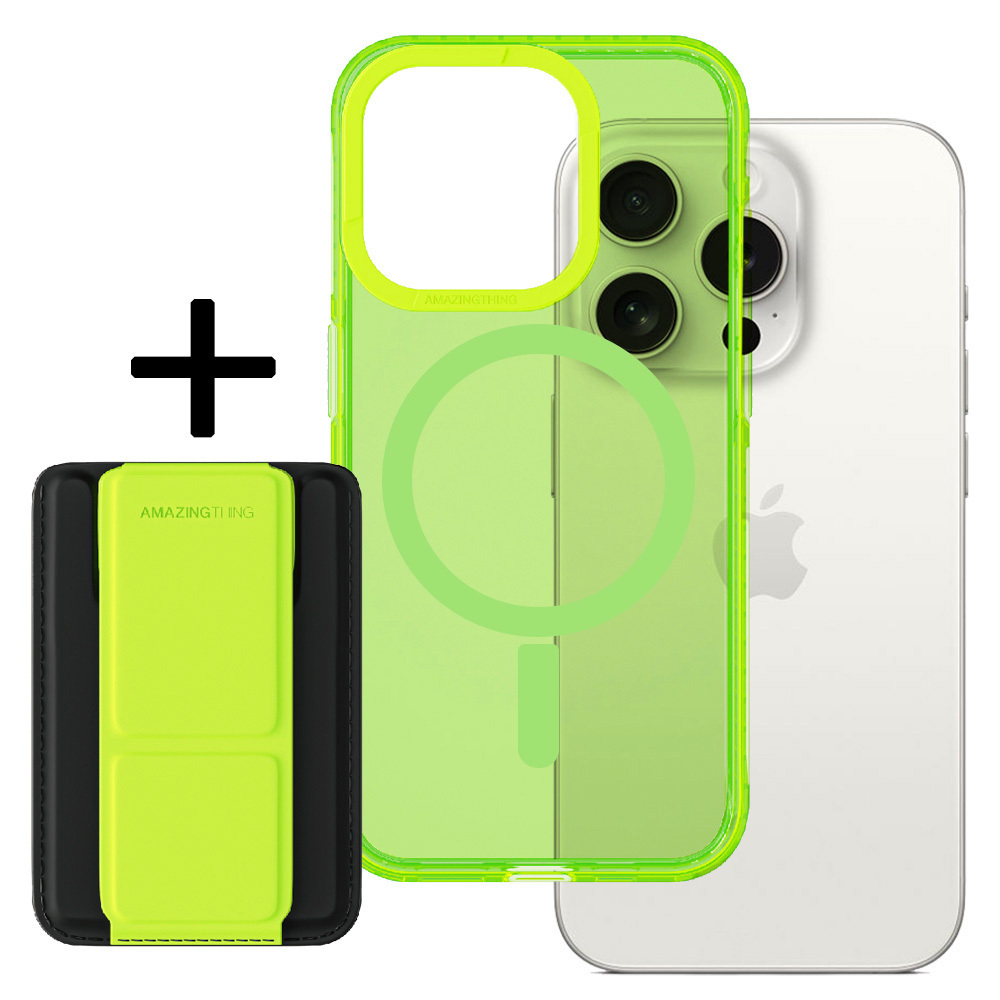 Amazing Thing Titan Pro Neon Mag piniginės dėklas 10FT IP156.7PTWGN Iphone 15 Pro Max žalia su stovu