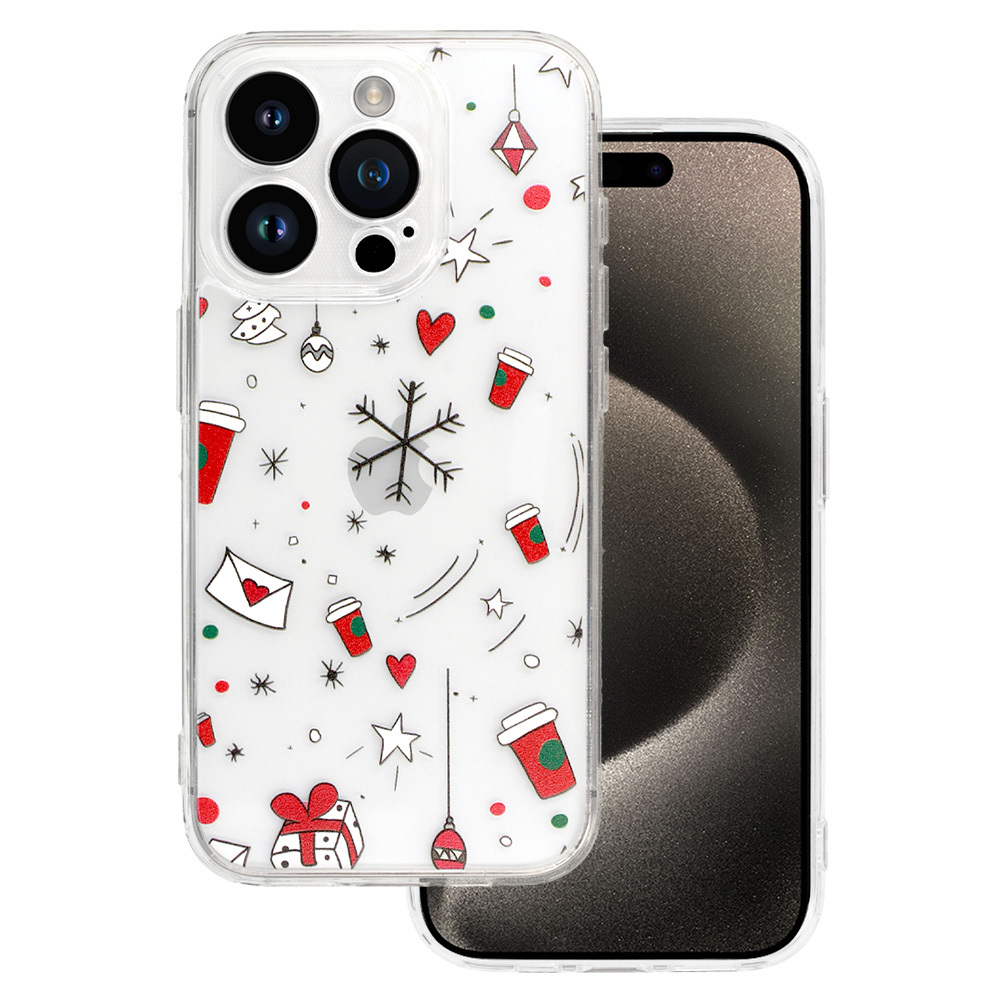 Kalėdinis skaidrus dėklas telefonui iPhone 16 Dizainas 3
