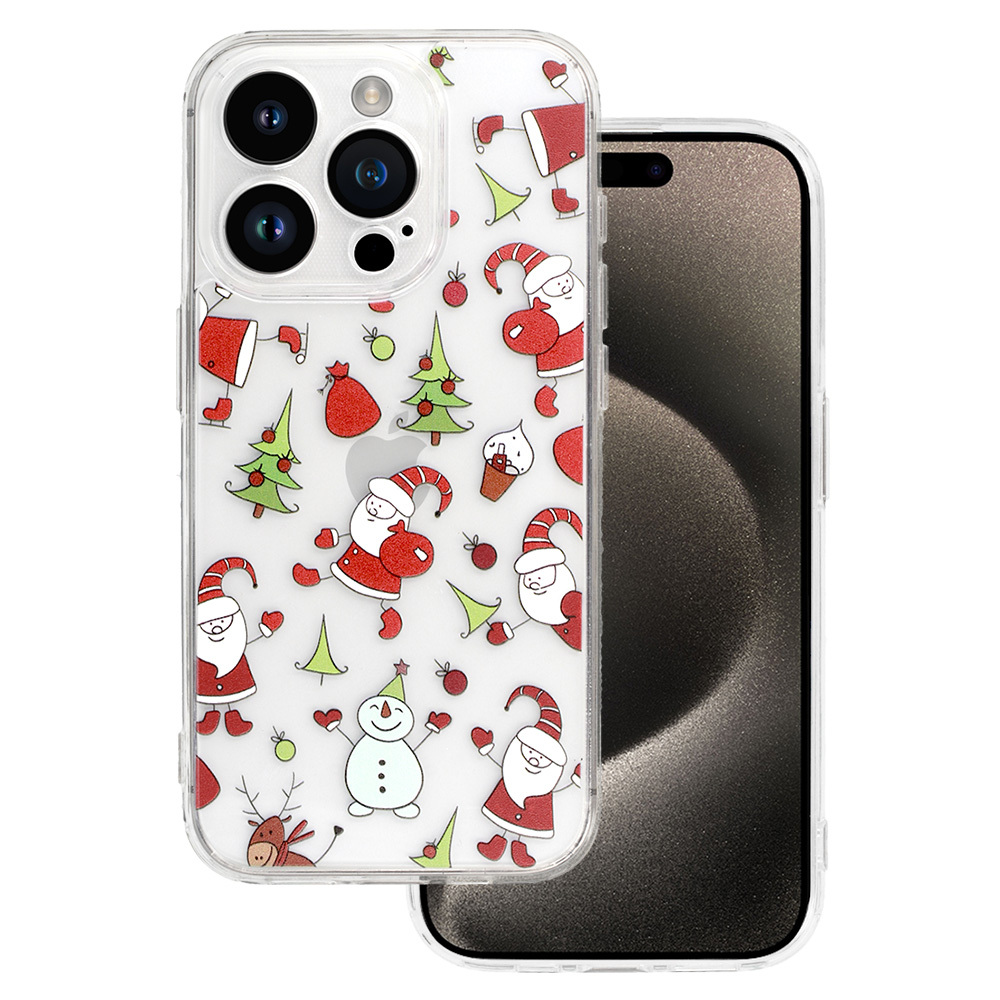 Kalėdinis skaidrus dėklas telefonui iPhone 16 Pro Dizainas 1