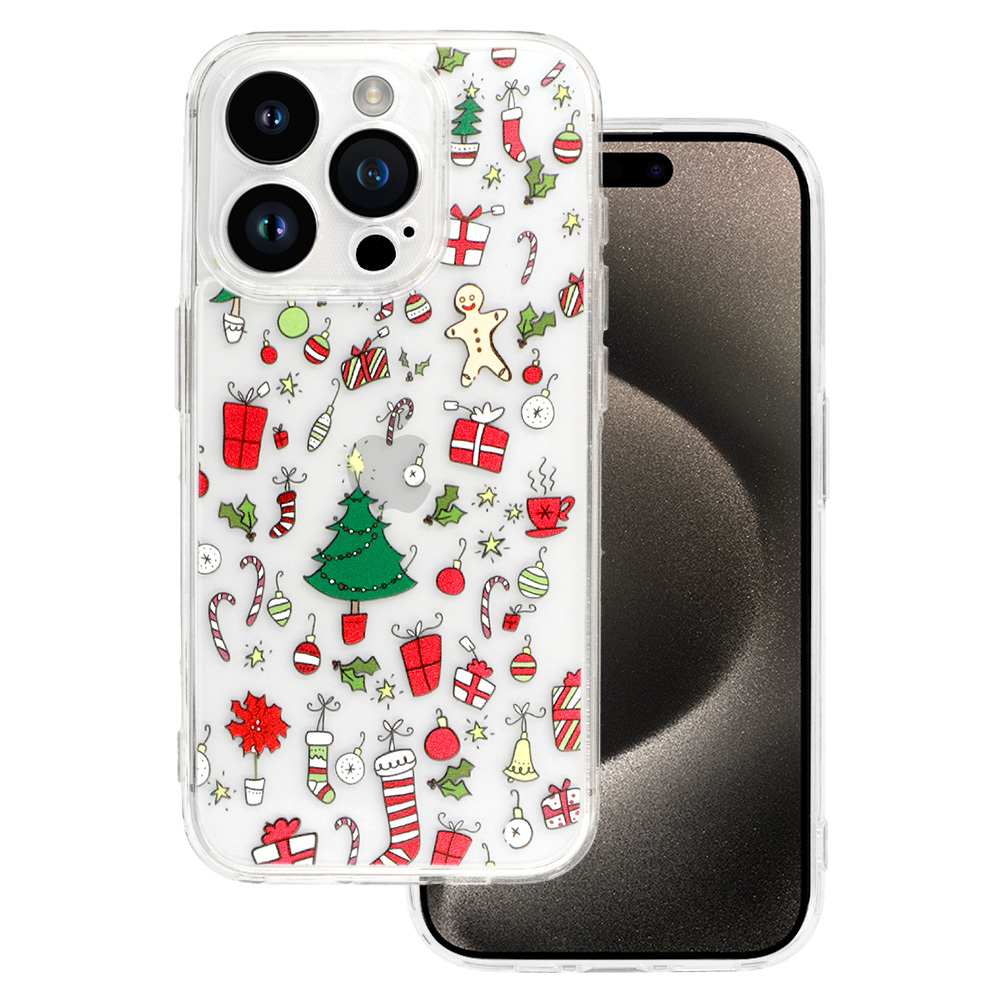 Kalėdinis skaidrus dėklas telefonui iPhone 16 Pro Max Dizainas 2