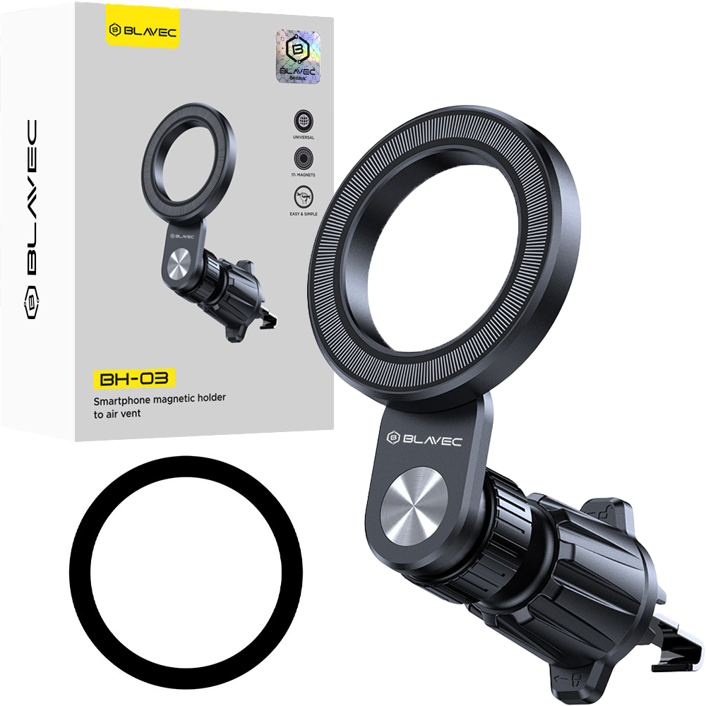 Blavec Automobilio laikiklis BH-03 magnetinis žiedas prie oro angos (BH03-MAVRB) juodas