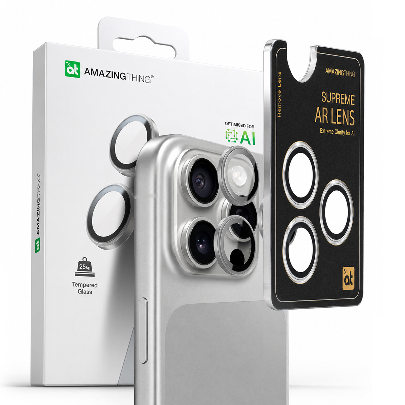 AmazingThing AR aliuminio 3 objektyvų stiklas su objektyvo rėmeliu iPhone 16 Pro / 16 Pro Max - sidabrinis