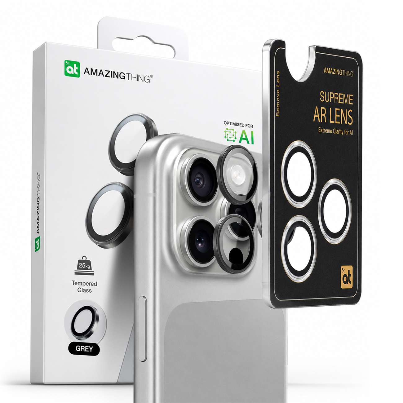 AmazingThing AR aliuminio 3 objektyvų stiklas su objektyvo rėmeliu iPhone 16 Pro / 16 Pro Max - juodas