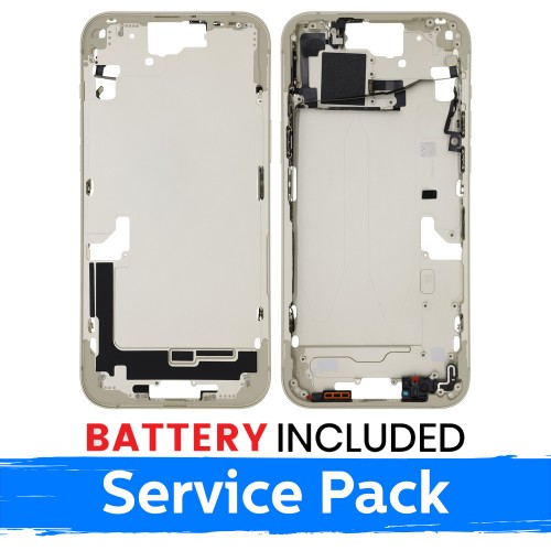 Ekrano rėmas / Vidinis korpusas skirtas Apple iPhone 15 Plus korpusas + baterija / Yellow / (Service Pack)