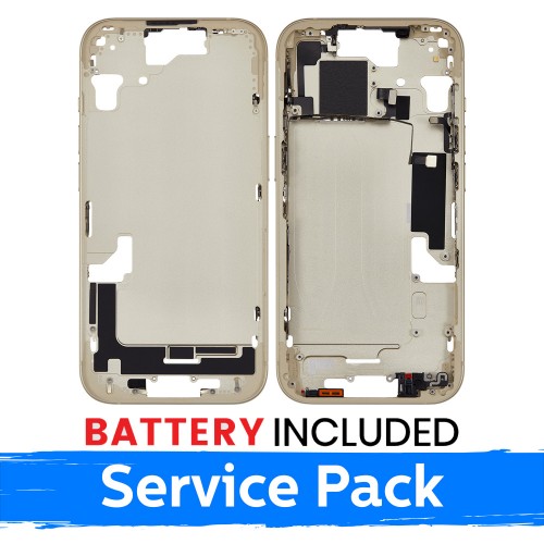 Ekrano rėmas / Vidinis korpusas skirtas Apple iPhone 15 korpusas + baterija / Yellow / (Service Pack)