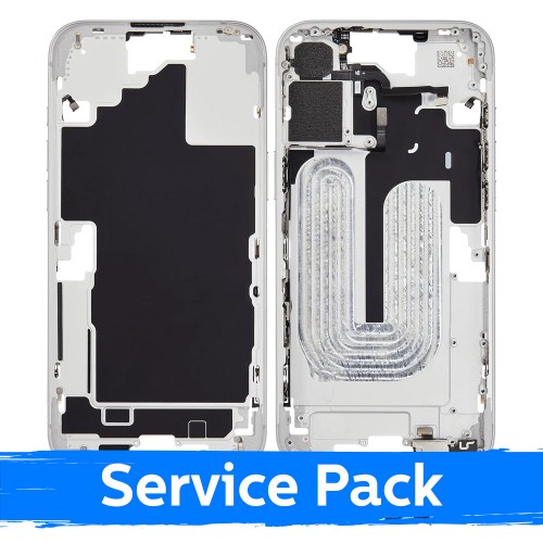 Apple iPhone 16 Plus vidurinio rėmo korpusas + baterija / Baltas / (Aptarnavimo pakuotė)