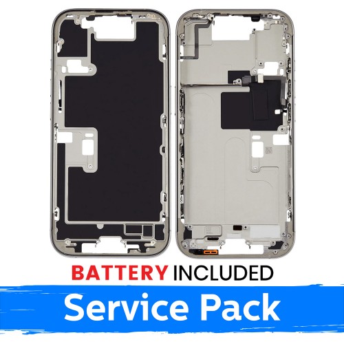 Apple iPhone 16 Pro vidurinio rėmo korpusas + baterija / Baltas titanas / (Aptarnavimo pakuotė)