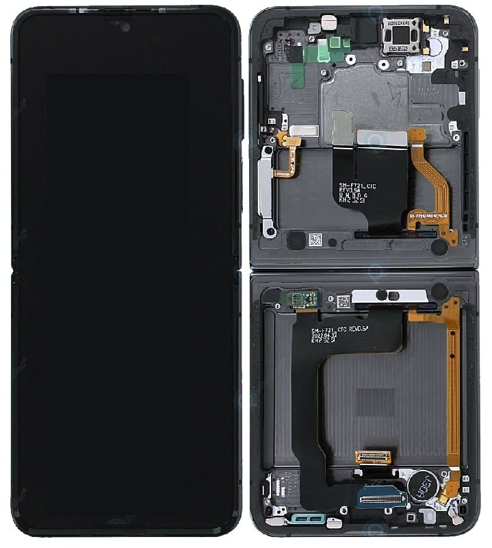 Ekranas Samsung F721 Z Flip4 5G su lietimui jautriu stikliuku ir rėmeliu vidinis (Inner) Graphite originalus (service pack)