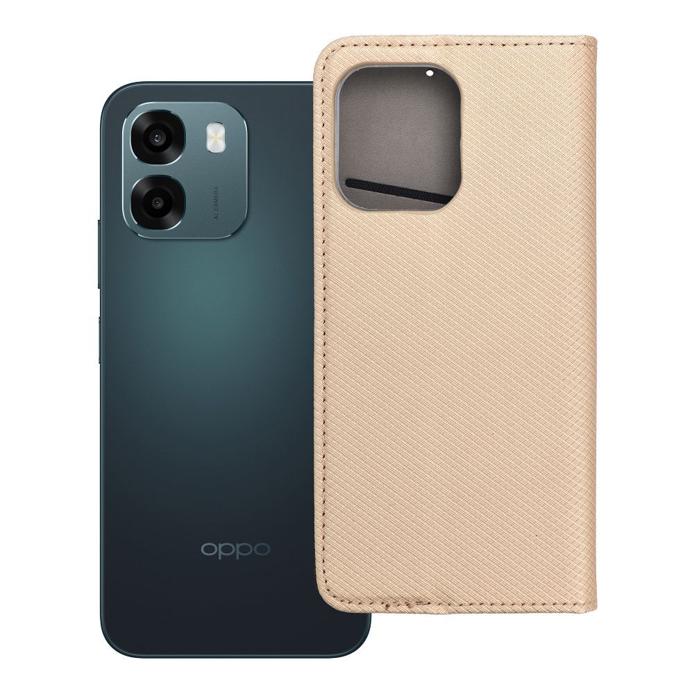 Atverčiamas Smart Case Book dėklas, skirtas Oppo A6, auksinis