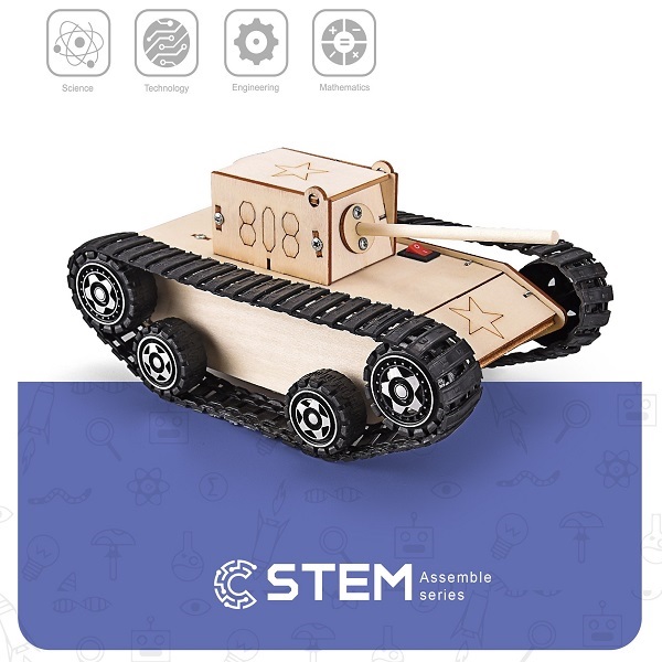 Wooden Assembly Kit Electric Army Tank STEM Educational Toy