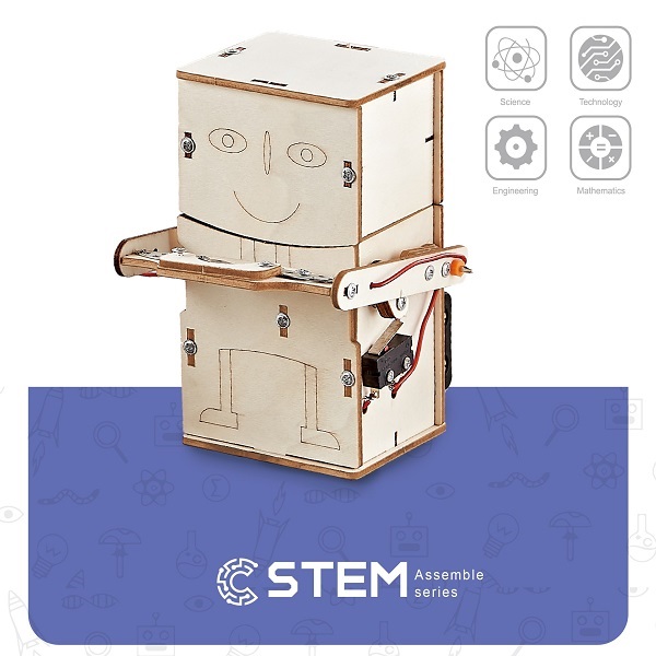 Wooden Assembly Kit Coin Swallowing Robot STEM Educational Toy