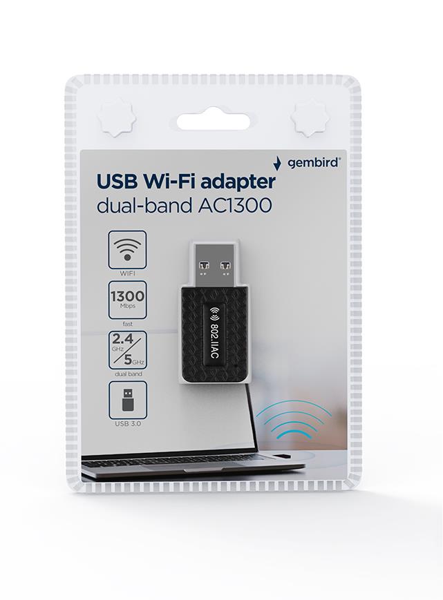 Belaidis USB adapteris 1300Mbps dviejų dažnių WNP-UA1300-03 GEMBIRD