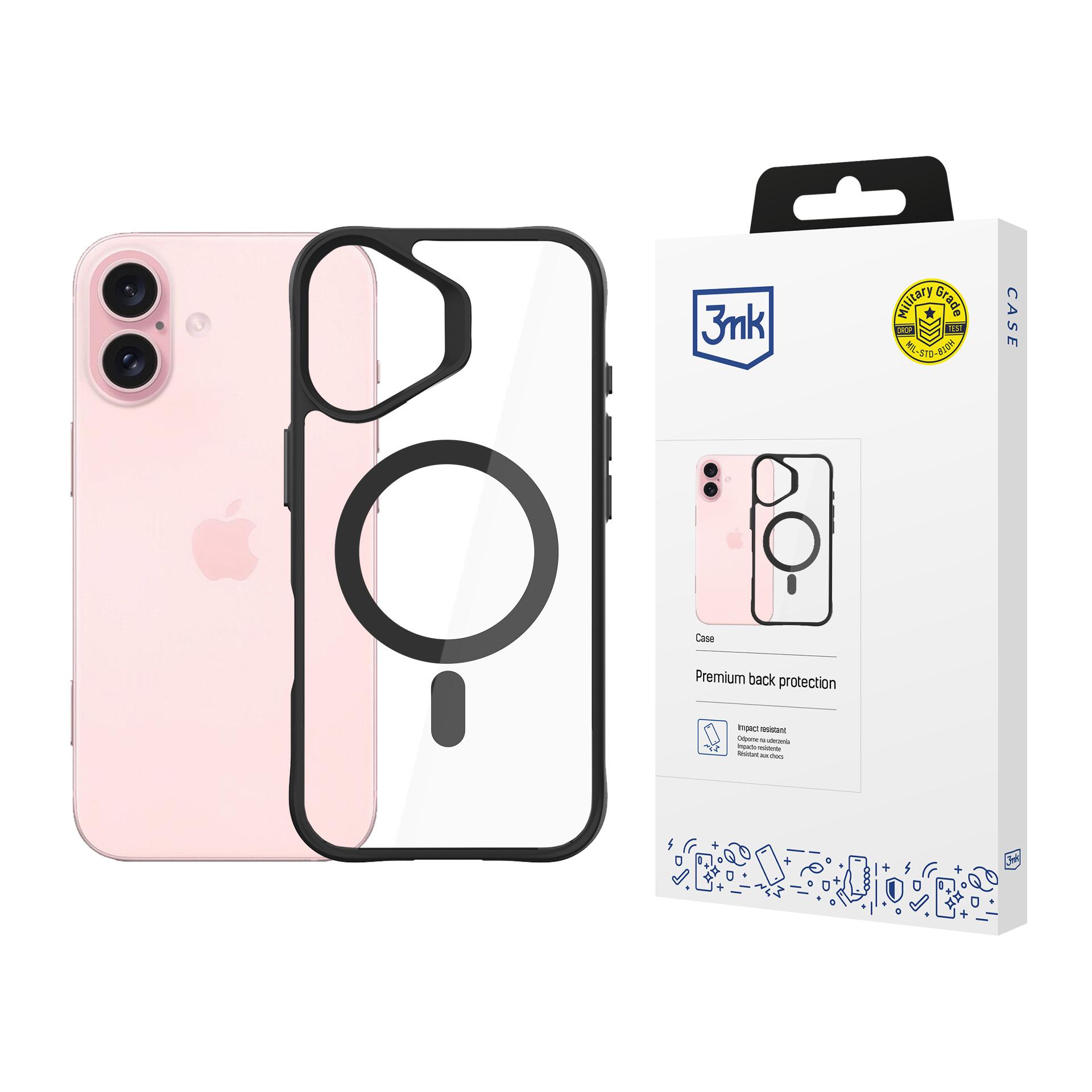 3mk Satin Armor MagCase su MagSafe iPhone 16 Plus - skaidrus su juodu rėmeliu