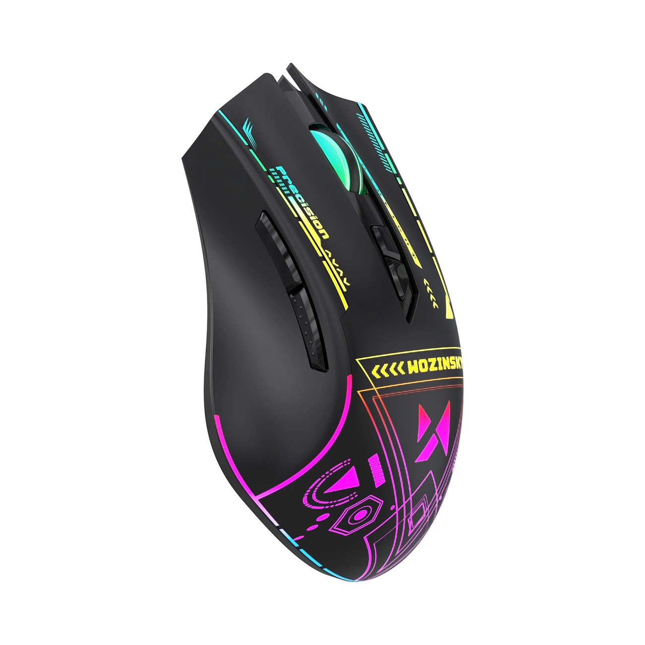 "Wozinsky WMGB-3200" belaidė optinė žaidimų pelė su įmontuotu įkraunamu akumuliatoriumi 3200 DPI su RGB apšvietimu - juoda