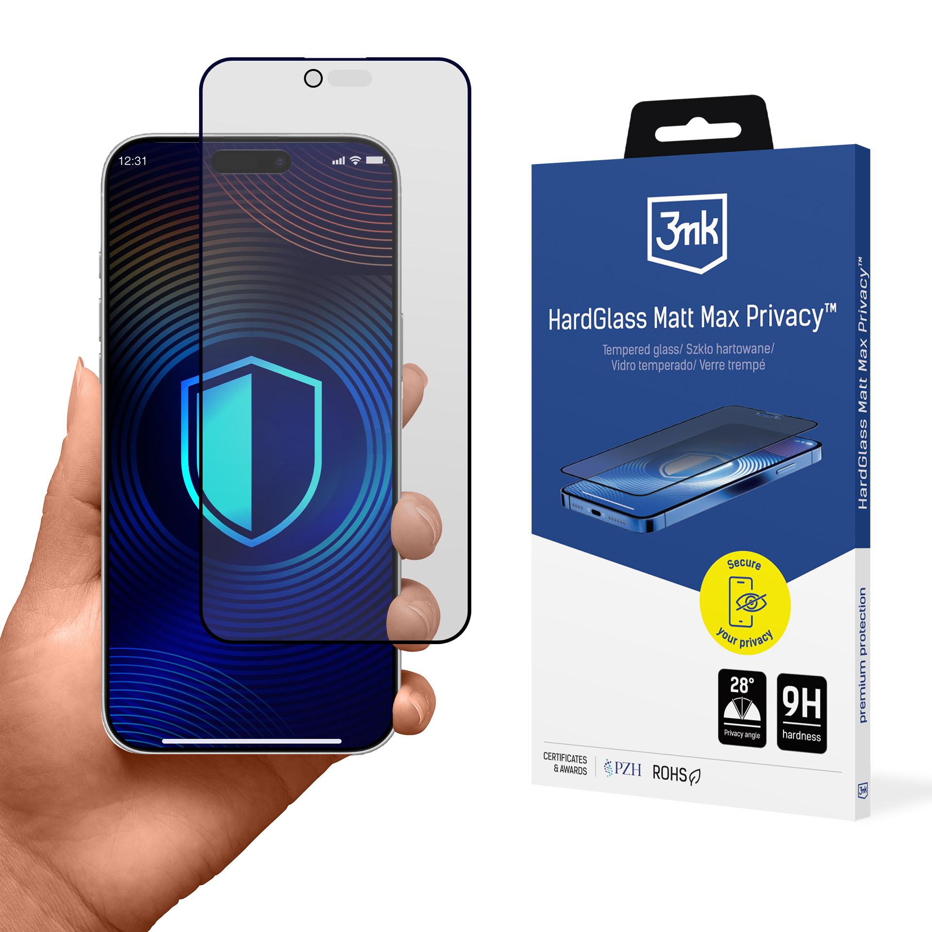 3mk Hardglass Matt Max Privacy grūdintas stiklas iPhone 17 Air telefonui
