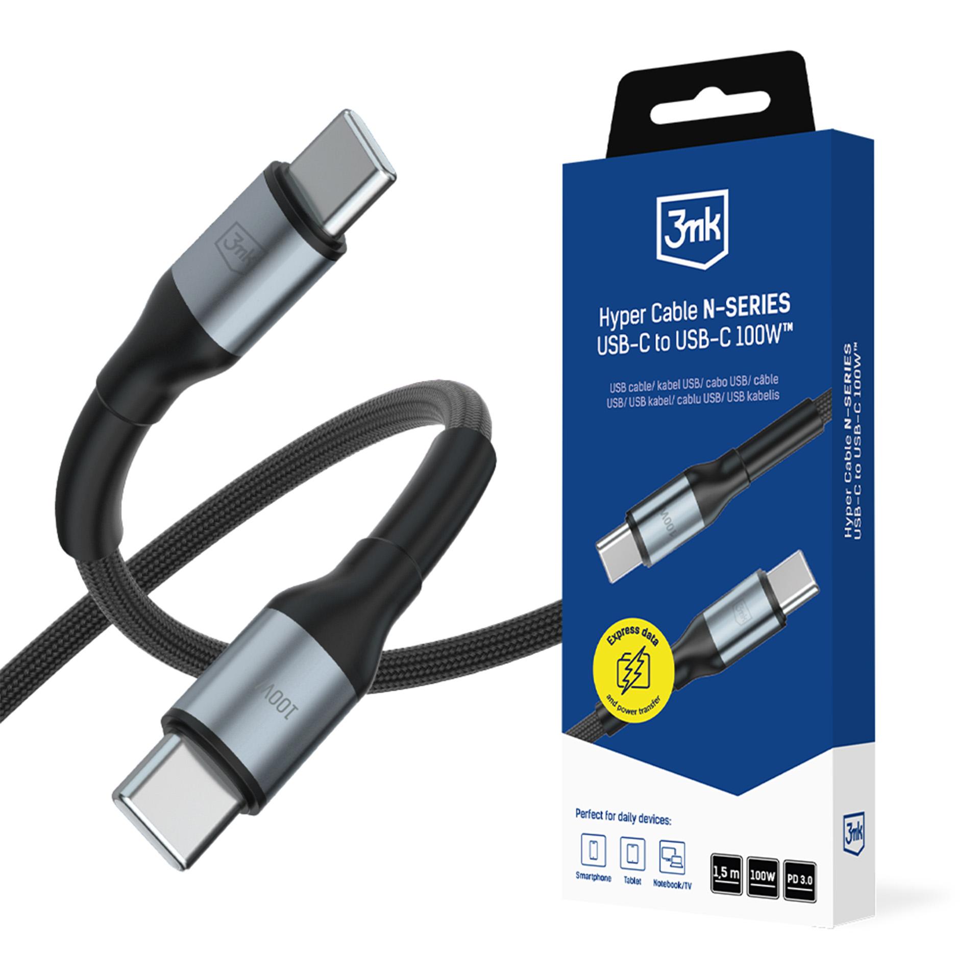 3mk Hyper Cable N-SERIES USB-C / USB-C 1.5m PD 3.0 QC 3.0 20V / 5A 100W - черный