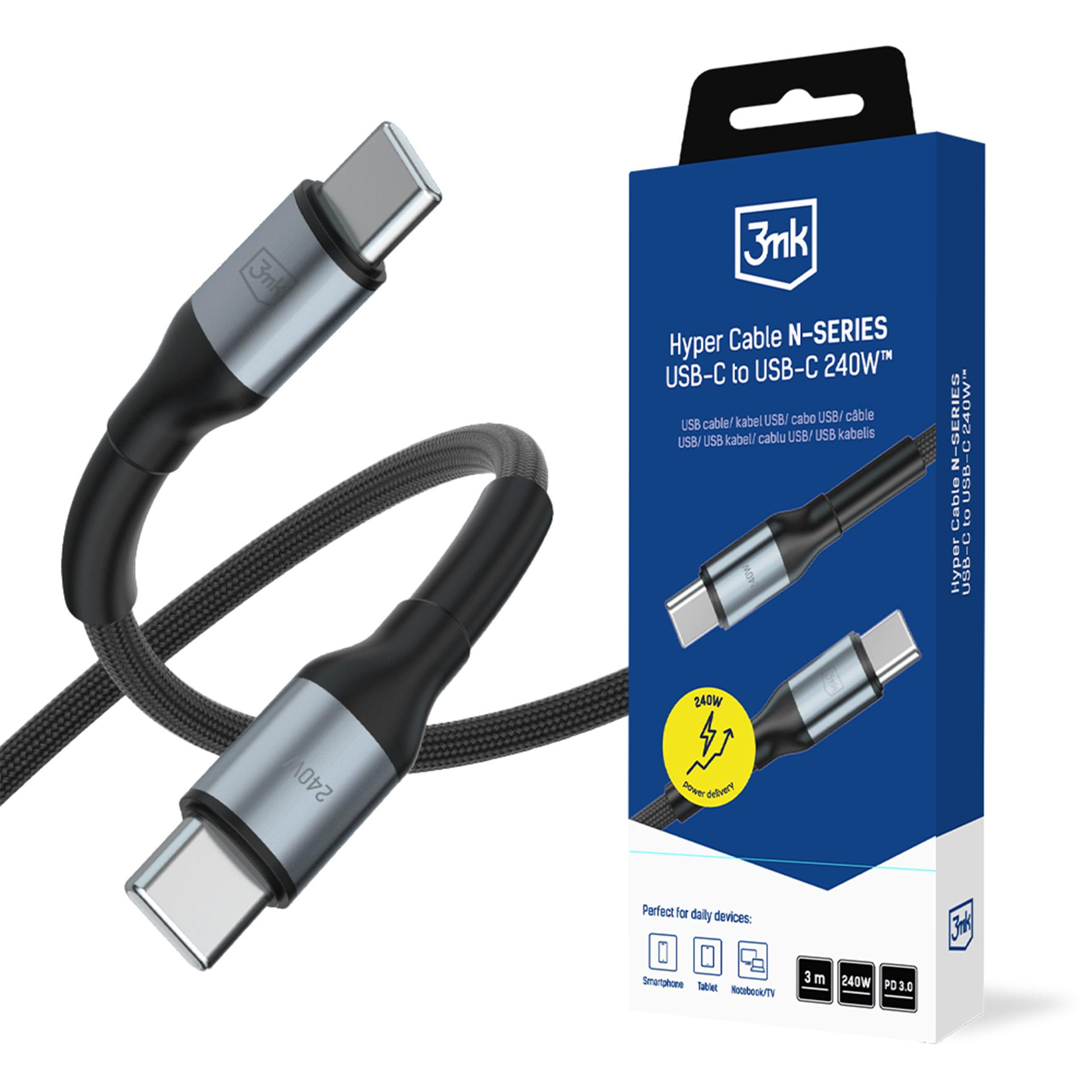 3mk Hyper Cable N-SERIES USB-C / USB-C 3m PD 3.0 QC 3.0 48V / 5A 240W - черный