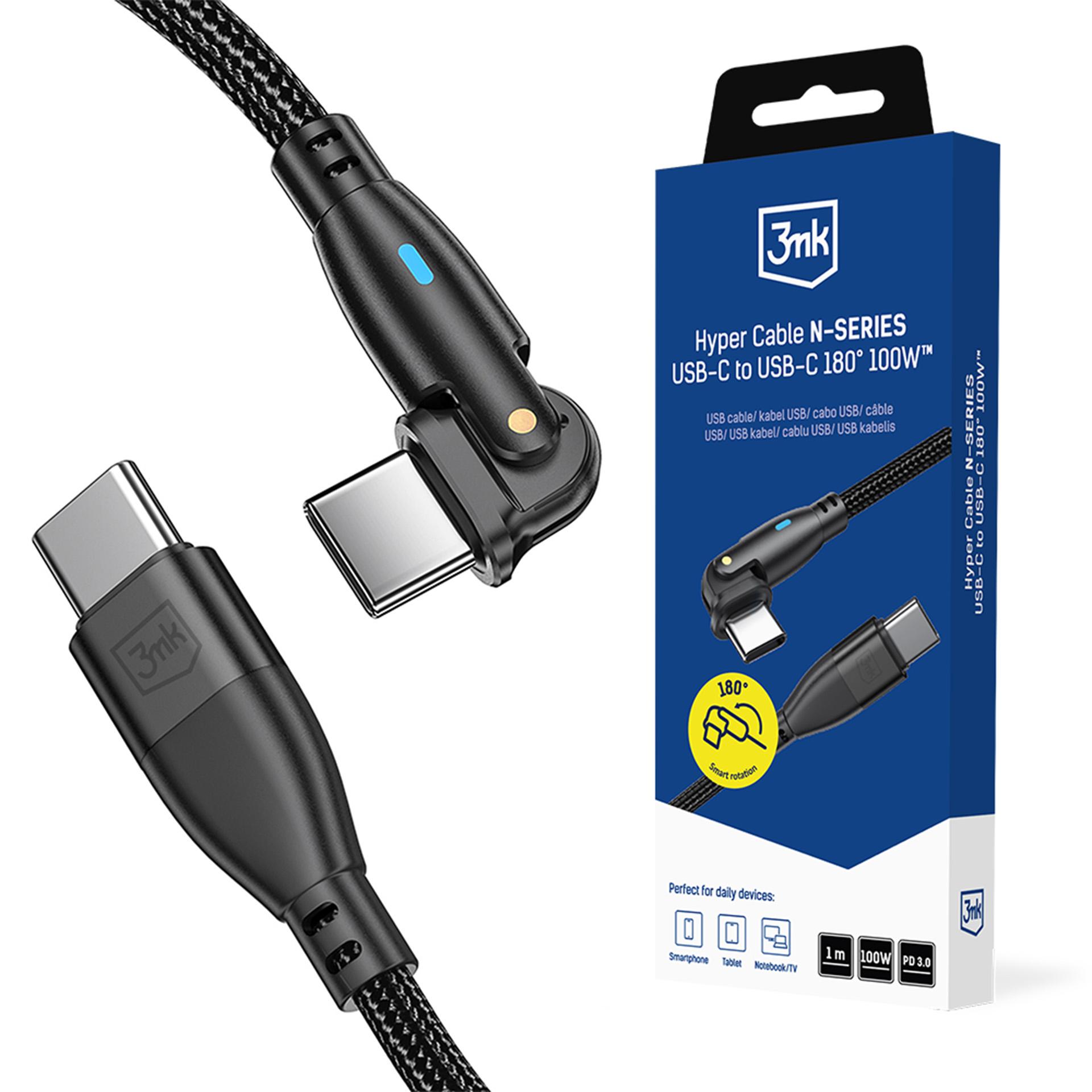 3mk Hyper Cable N-SERIES USB-C / USB-C 1m PD 3.0 QC 3.0 20V / 5A 100W - черный