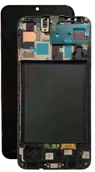 ЖК-экран Samsung A505 A50 2019 с сенсорным экраном и рамкой, черный, оригинальный (б/у, класс C)