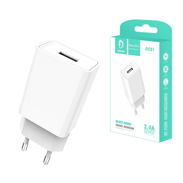 Зарядное устройство Denmen (DC01) (1xUSB 2.4A) белый