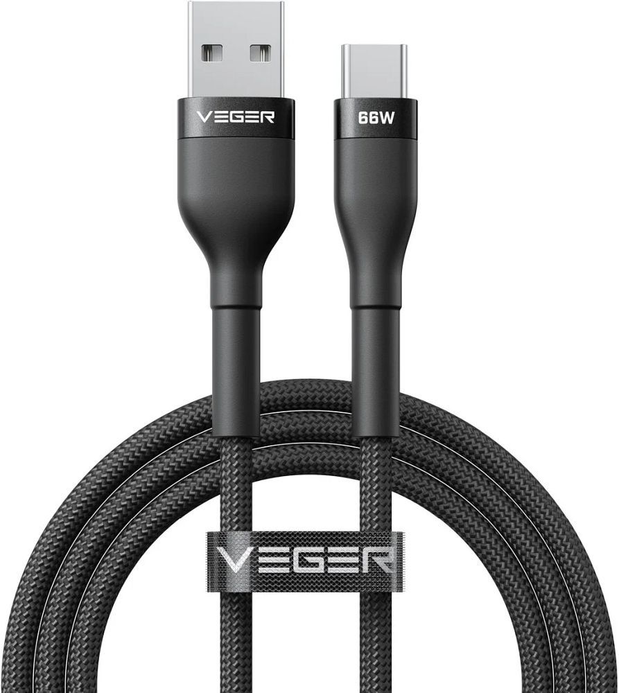 Kabelis USB A į Type C VEGER PD 11V 6A 66W AC04 1,2 m juodas
