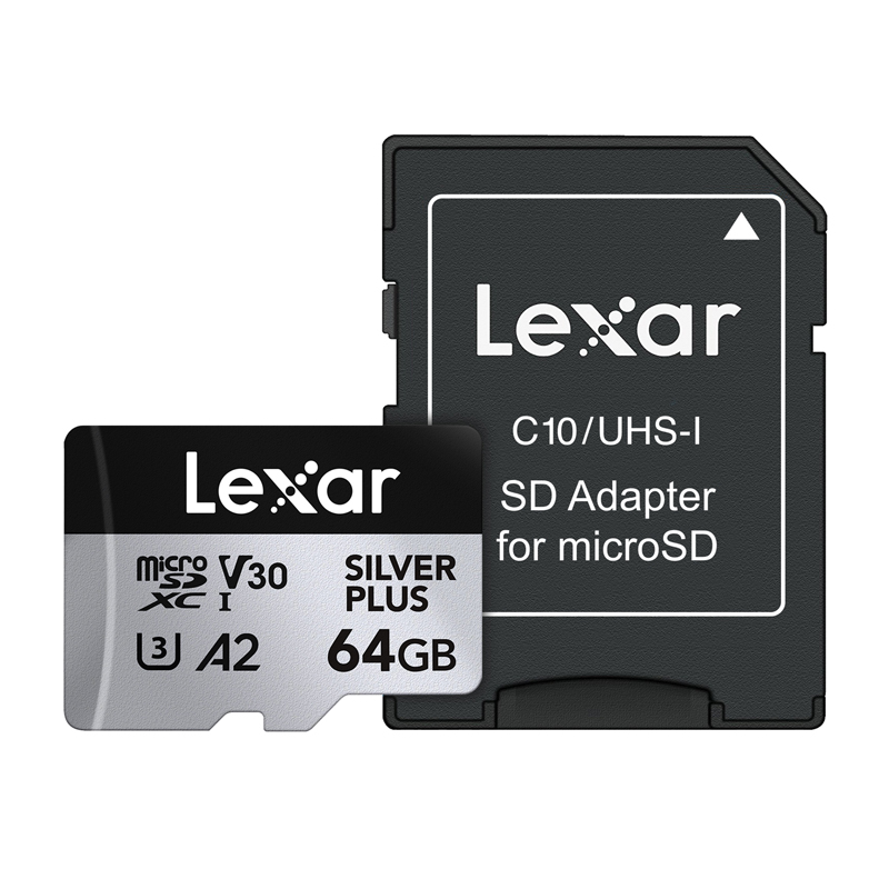 „Lexar High-Performance Silver Plus“ microSDXC atminties kortelė, 64 GB + adapteris