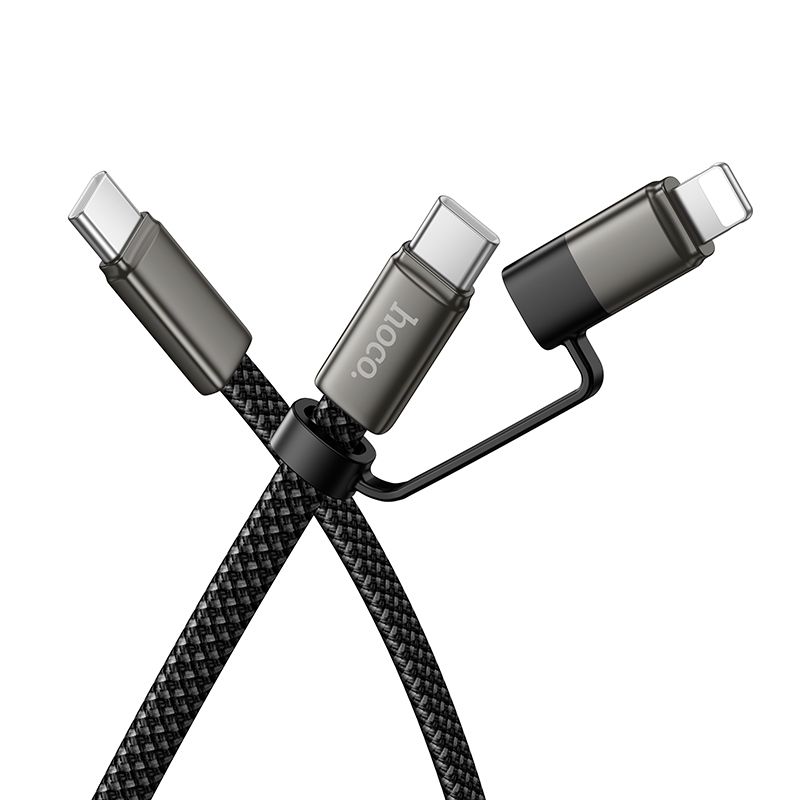 Плоский кабель USB C на USB C/iP 2in1 Hoco 3A 60W 1 m X125 черный