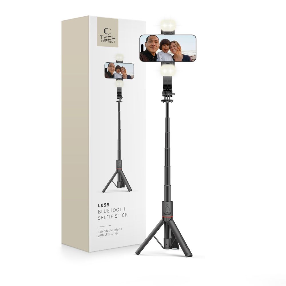 Tech-Protect L05S Bluetooth selfie lazda trikojis ir LED šviesa juoda
