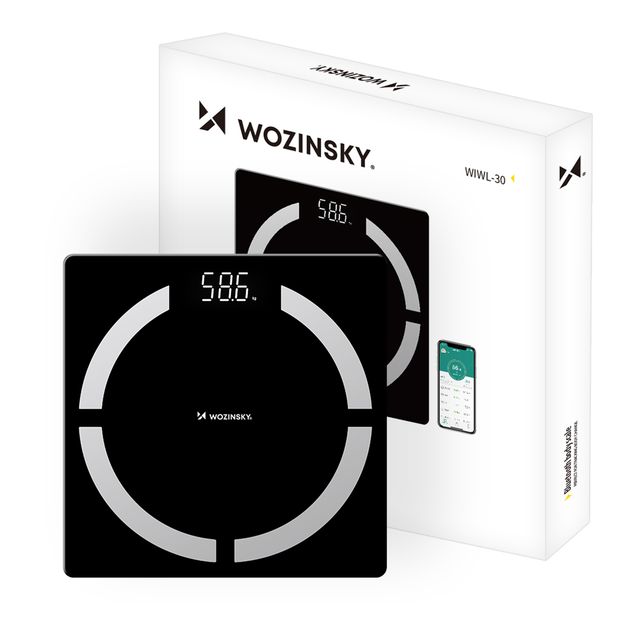 Wozinsky WIWL-30 išmaniosios Bluetooth vonios svarstyklės - juoda